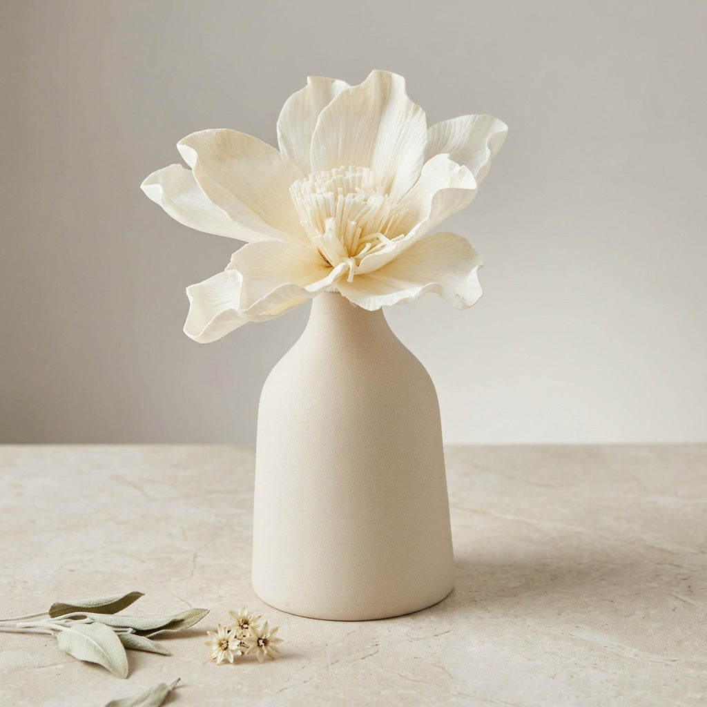 Duftdiffusor mit Blütendesign in cremefarbener Vase