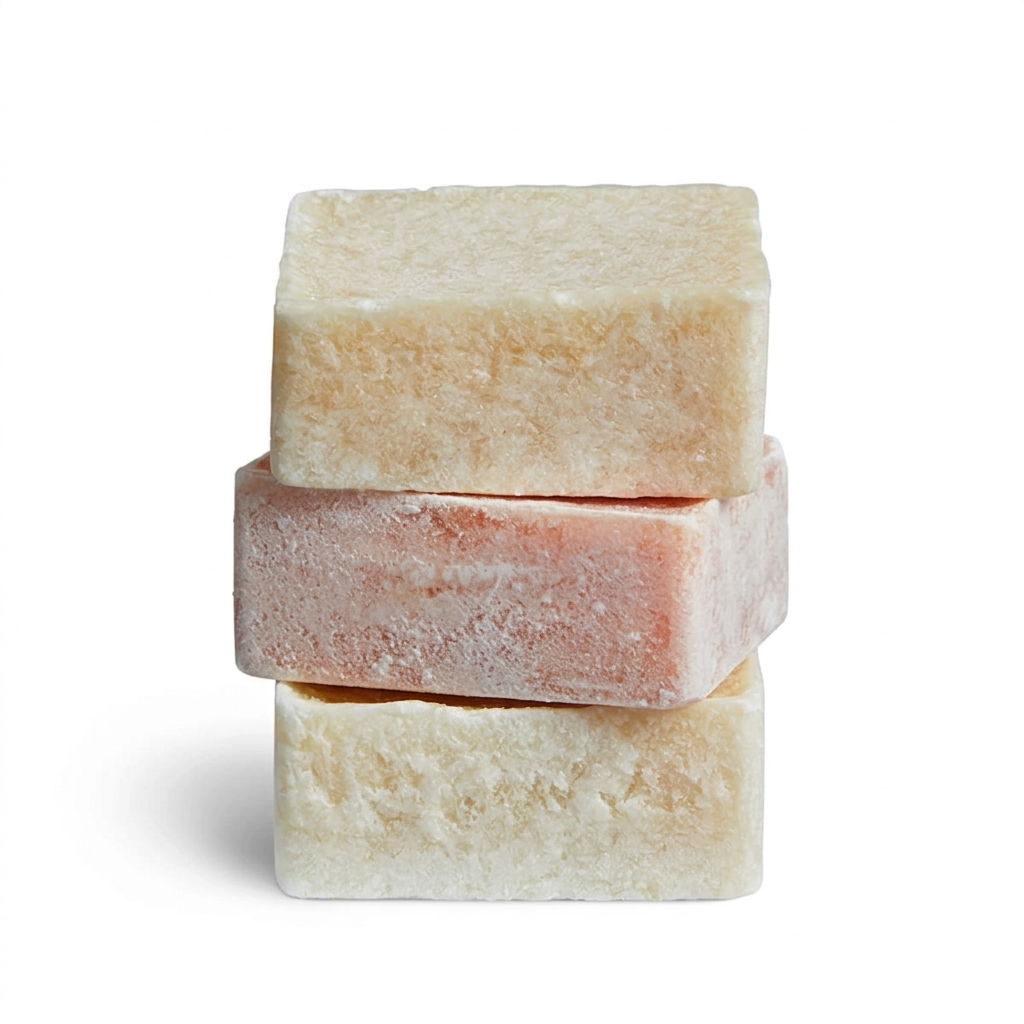 Drei unterschiedliche Duftsteine (Coral Blush, White Musk und Amber) aufeinander gestapelt