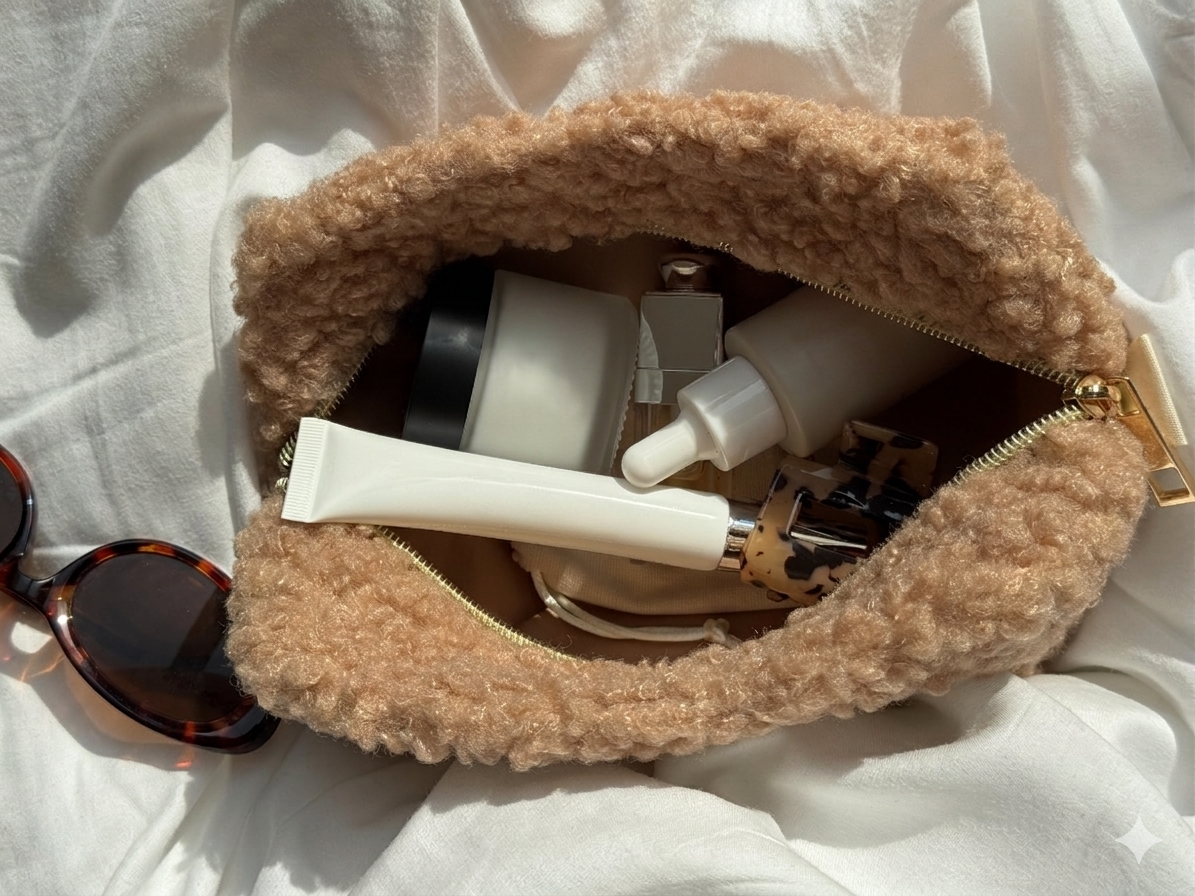 Kosmetiktasche Teddy hellbraun.